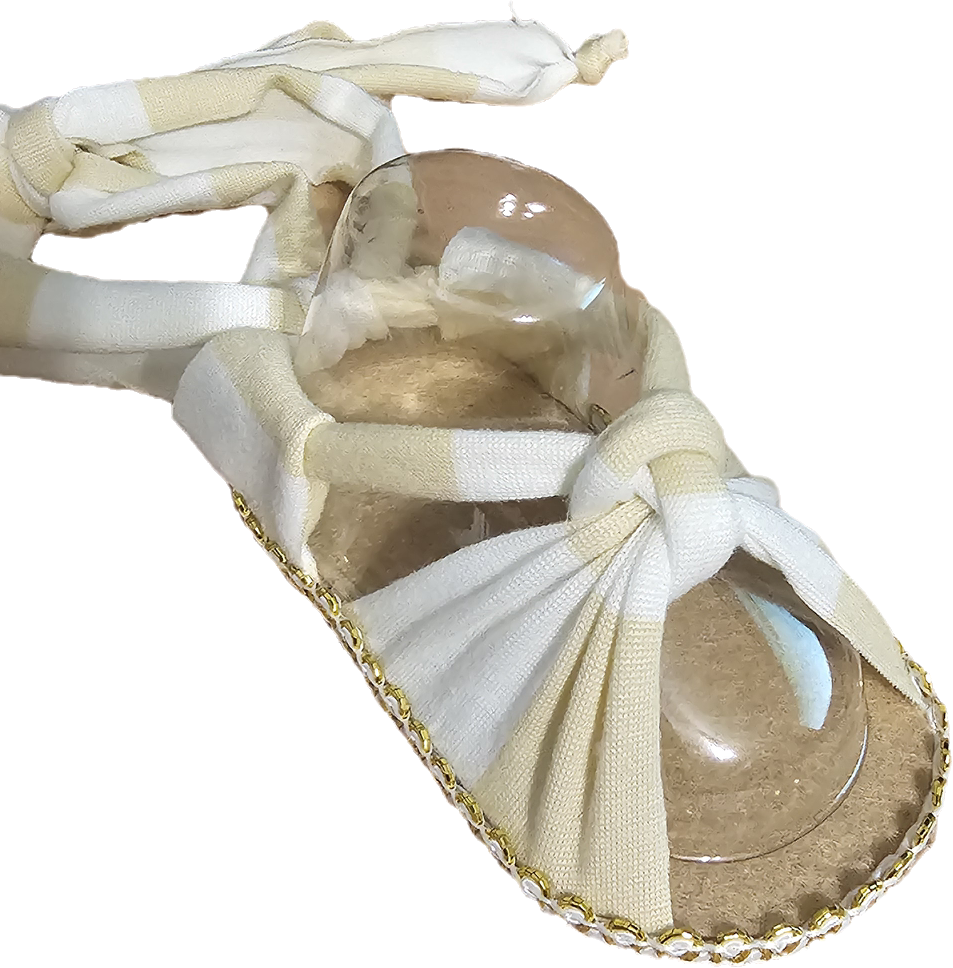 Baby sandals and bow set-CREAM CHECKERED PATTERN