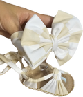 Baby sandals and bow set-CREAM CHECKERED PATTERN