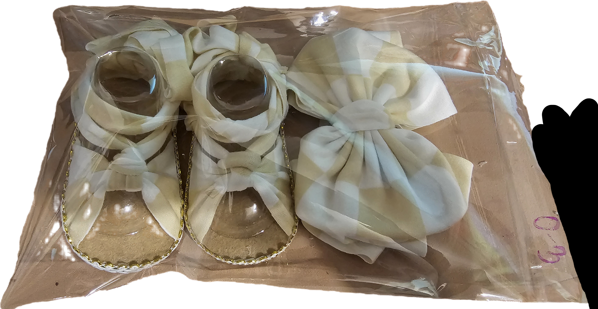Baby PLATFORM sandals and bow set-CREAM CHECKERED PATTERN