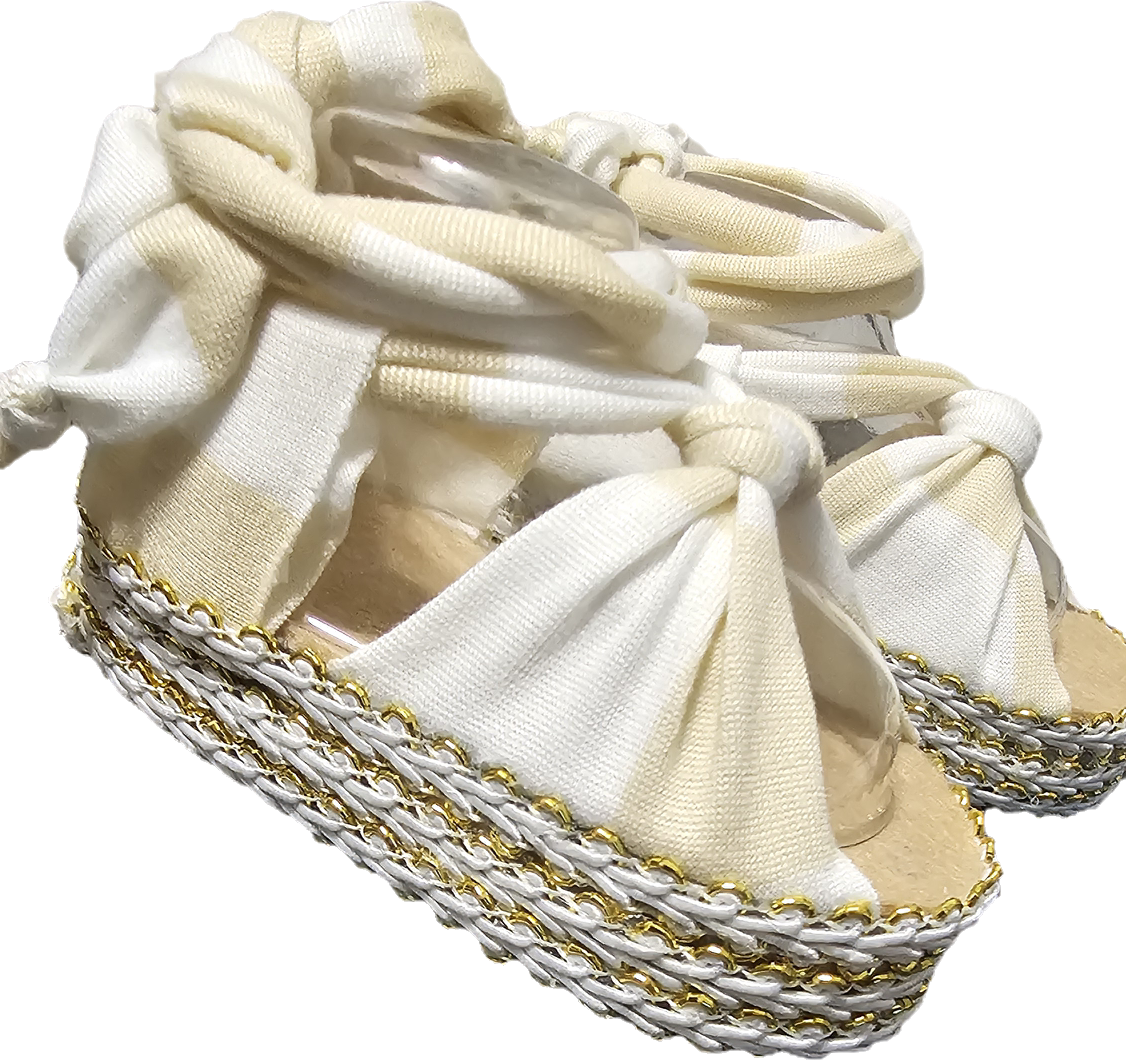 Baby PLATFORM sandals and bow set-CREAM CHECKERED PATTERN