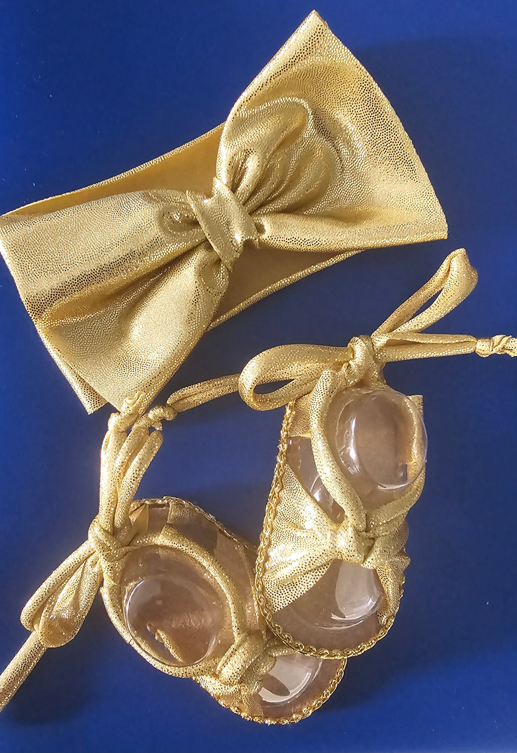 Baby sandals and bow set-Gold bow with gold band / gold shoes  gold trim