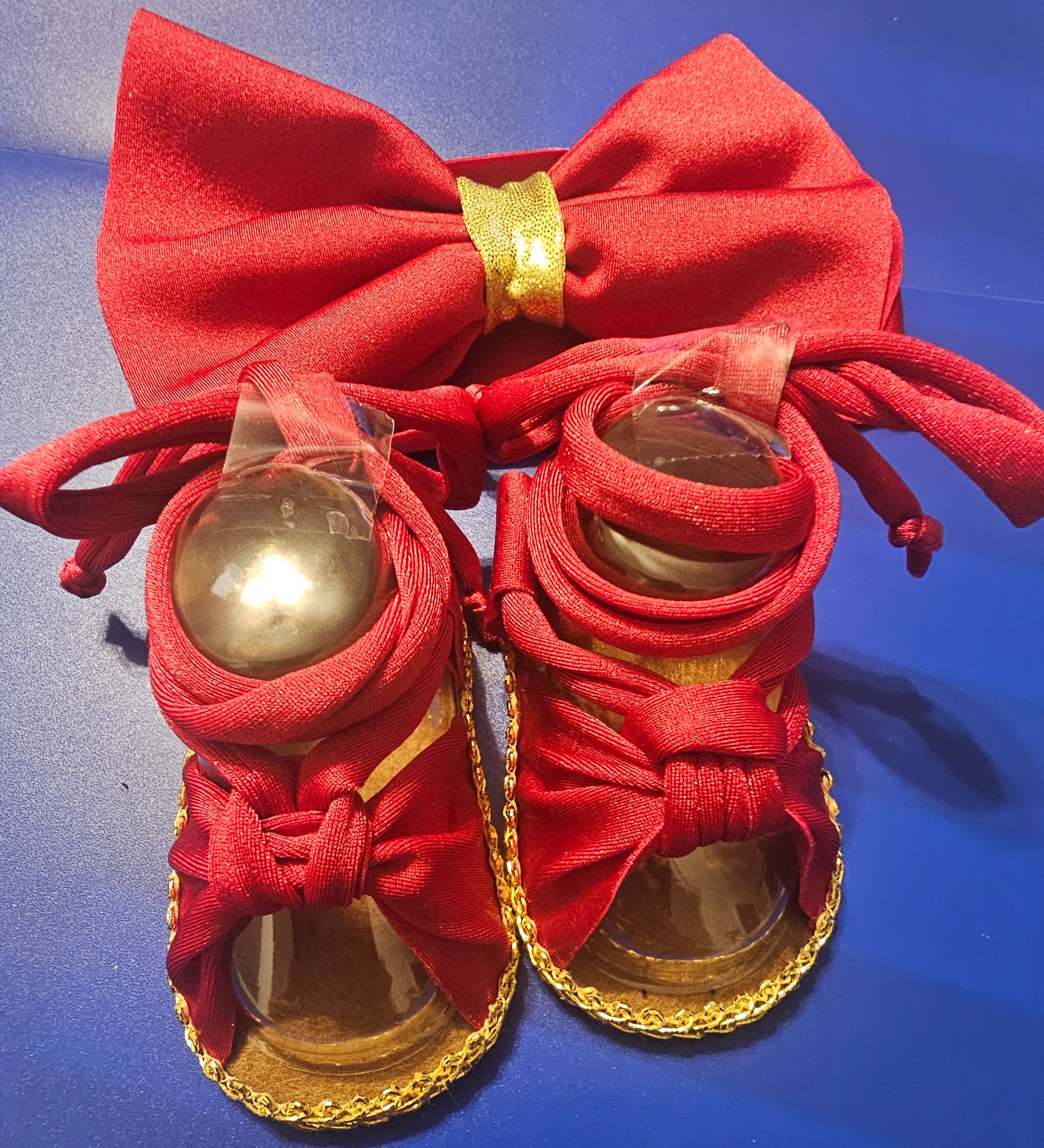 Baby sandals and bow set-RED/GOLD