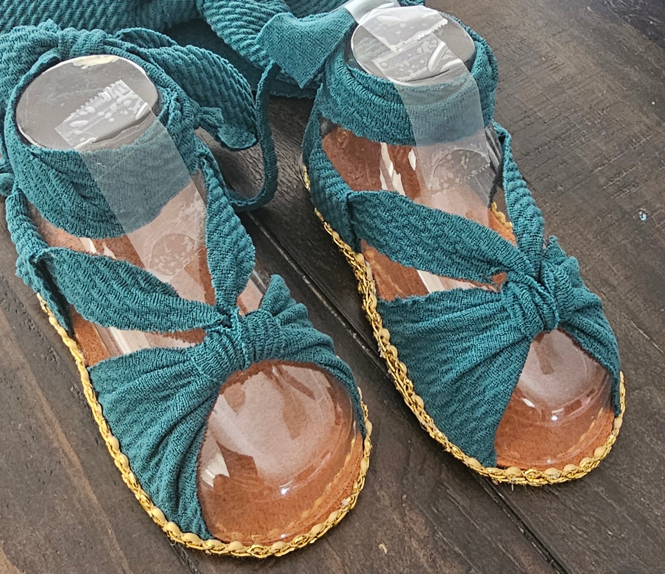 TEAL- Baby sandals and bow set.