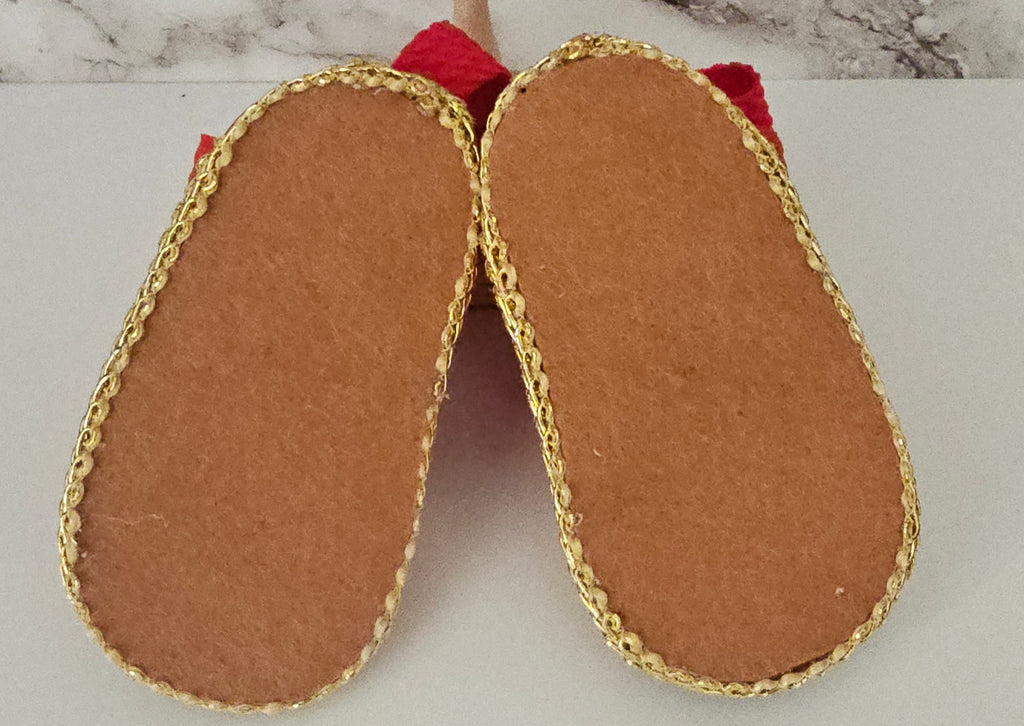 Baby sandals and bow set/Red and Mustard
