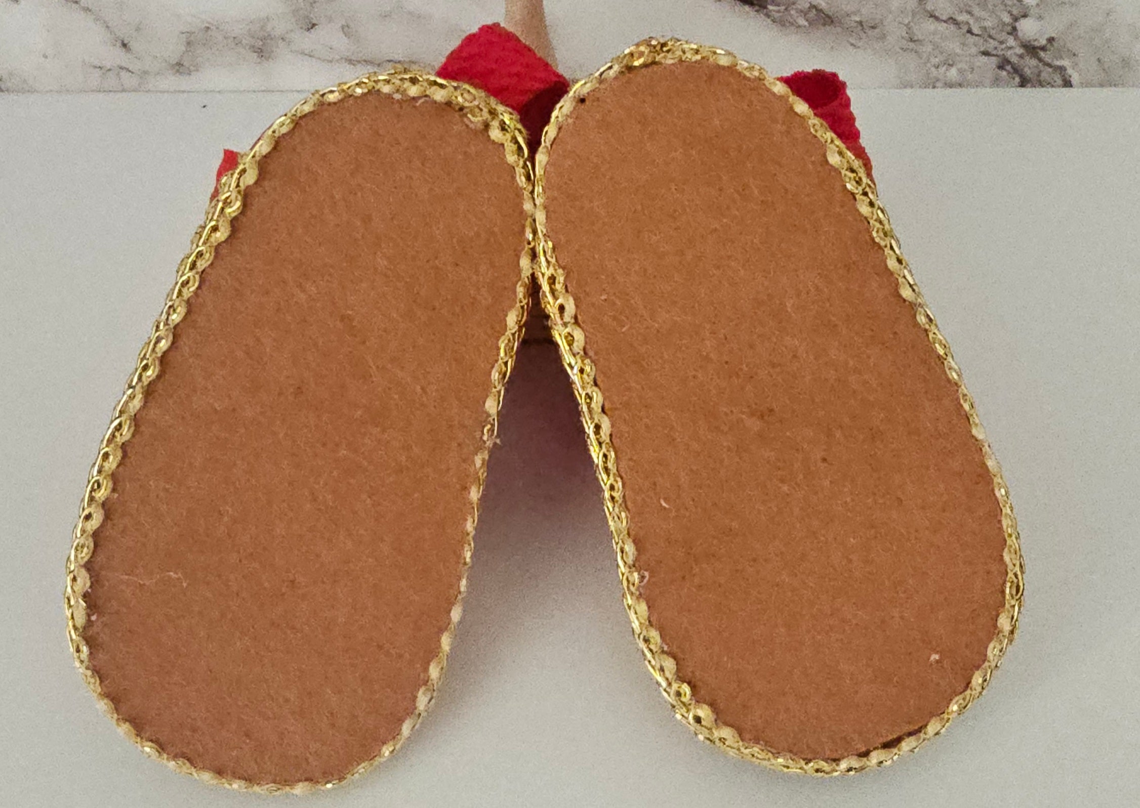 Baby sandals and bow set/Red and Mustard