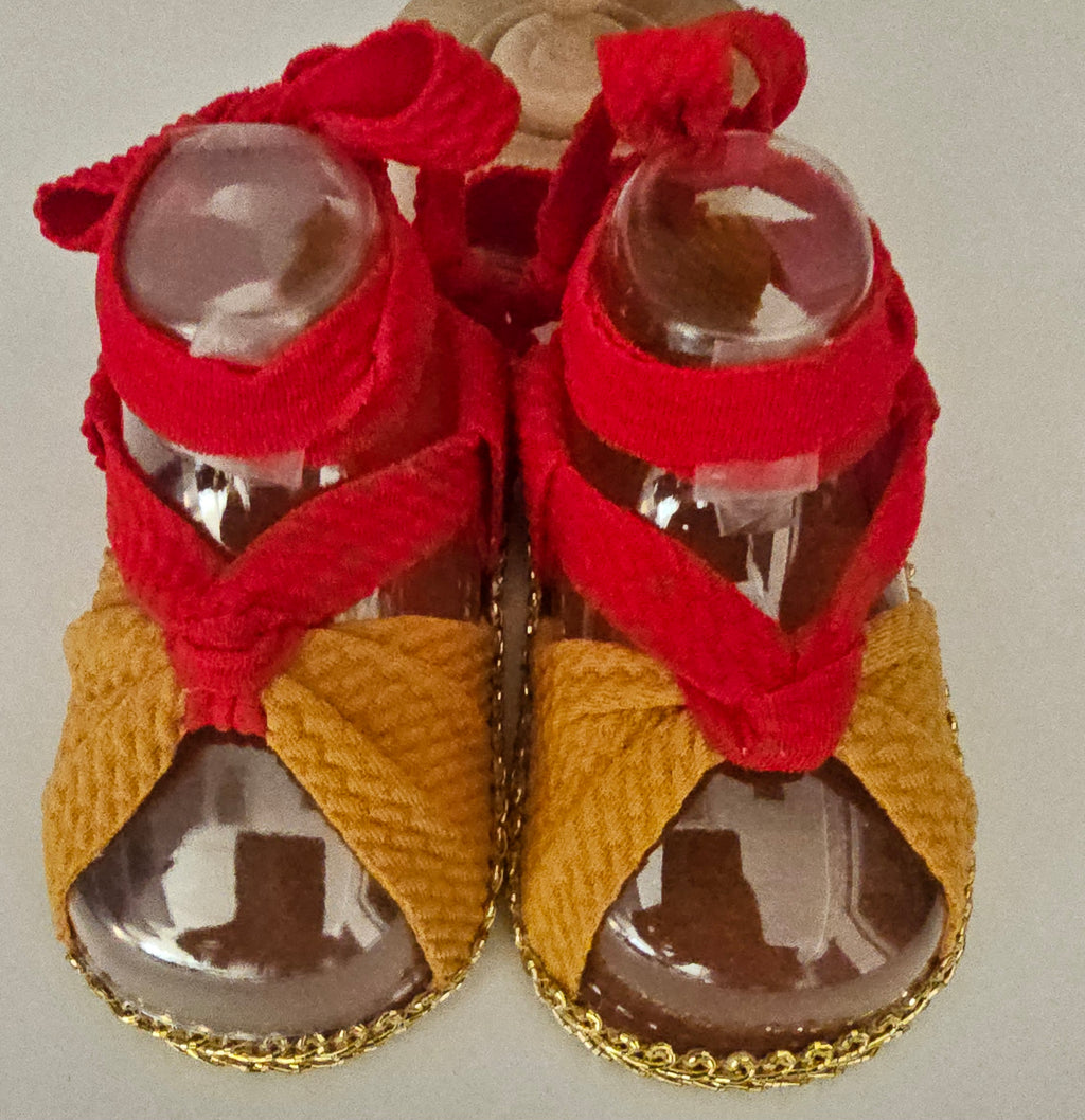 Baby sandals and bow set/Red and Mustard