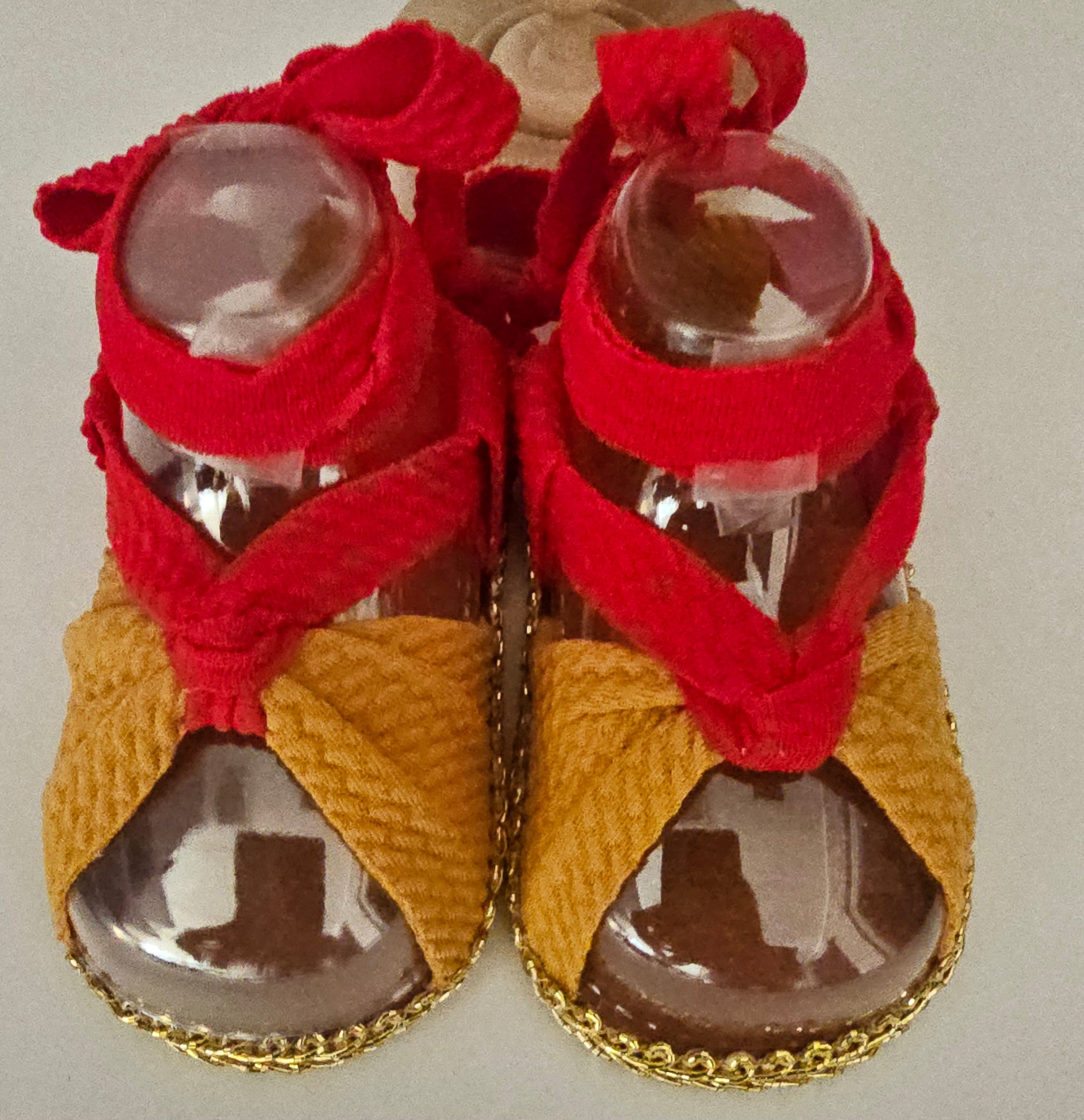 Baby sandals and bow set/Red and Mustard