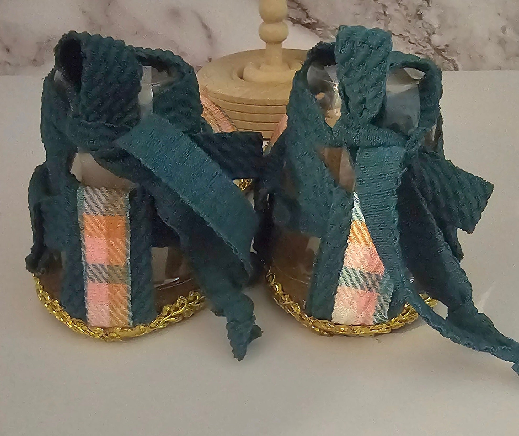 PLAD- Baby sandals and bow set -GREEN-PINK- ORANGE