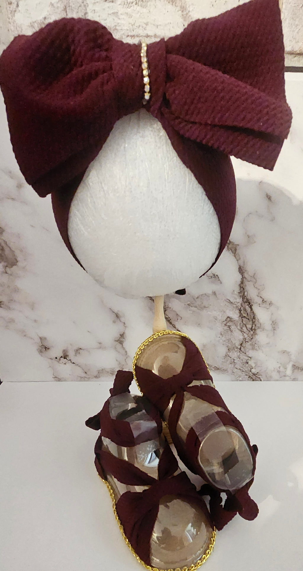 Baby sandals and bow set-MAROON