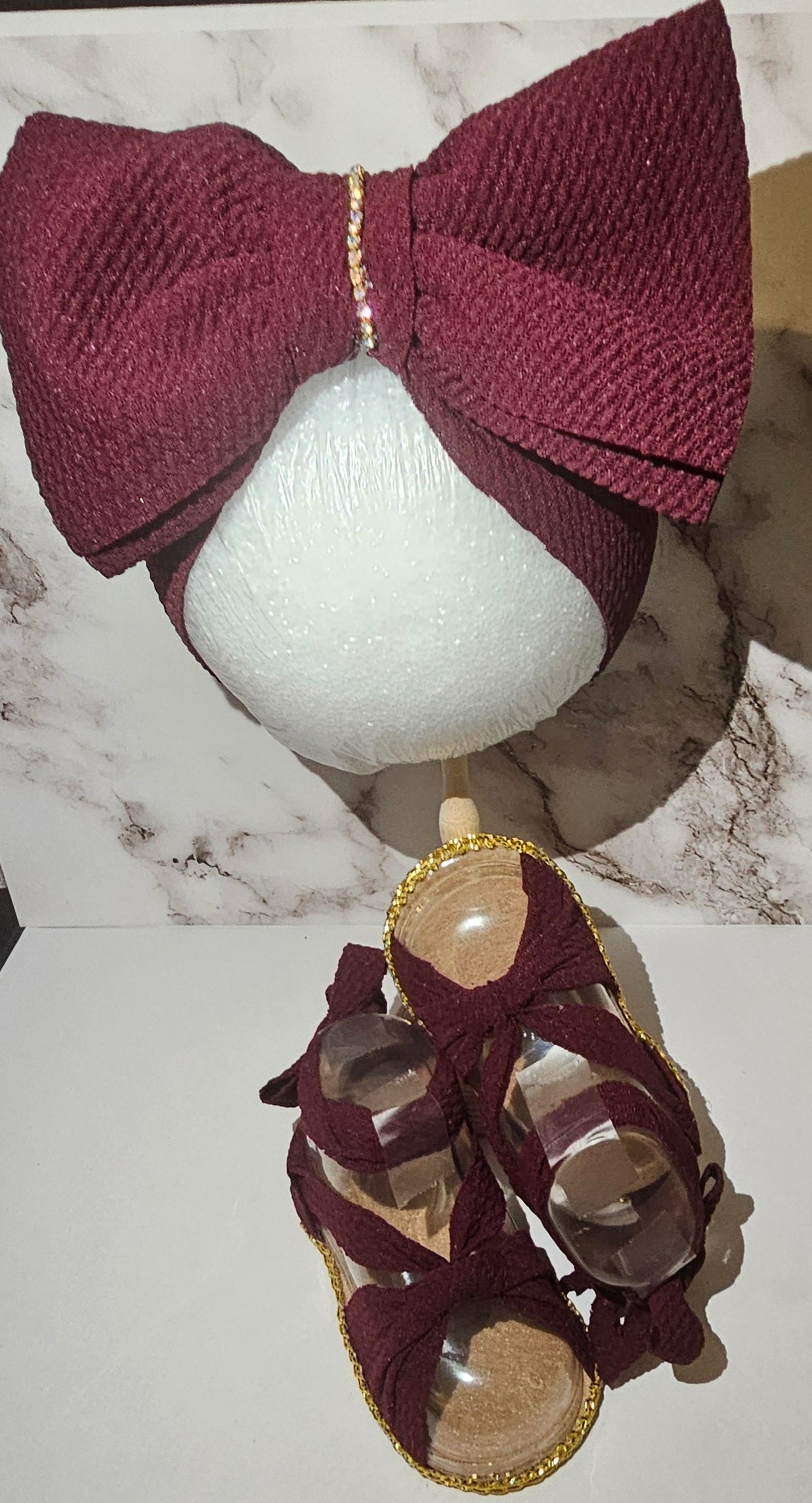 Baby sandals and bow set-MAROON