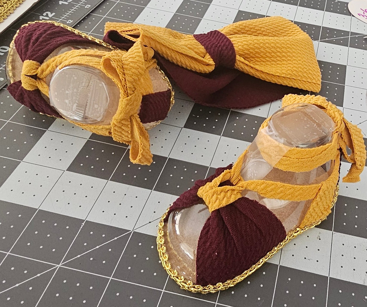 Baby sandals and bow set-MAROON-MUSTARD