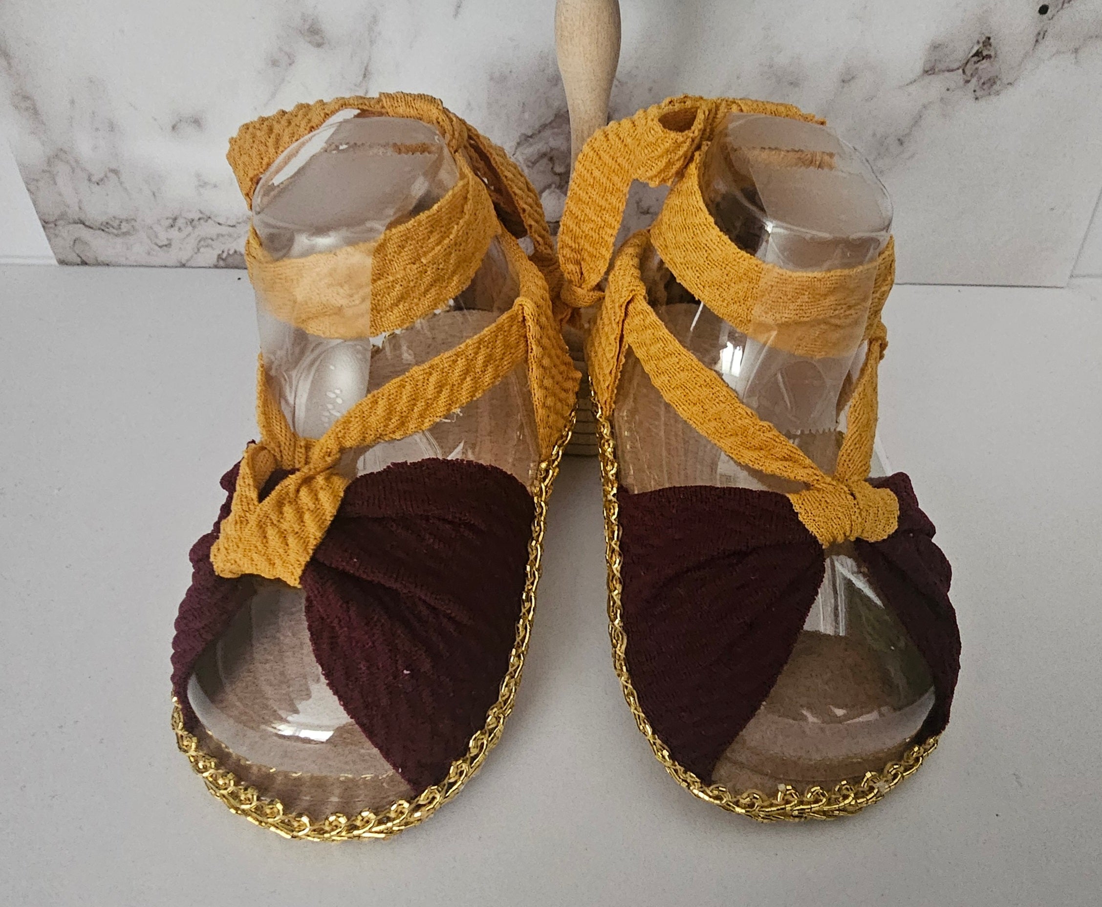 Baby sandals and bow set-MAROON-MUSTARD