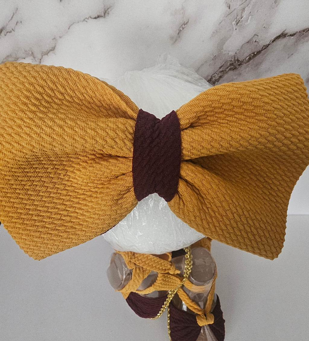 Baby sandals and bow set-MAROON-MUSTARD