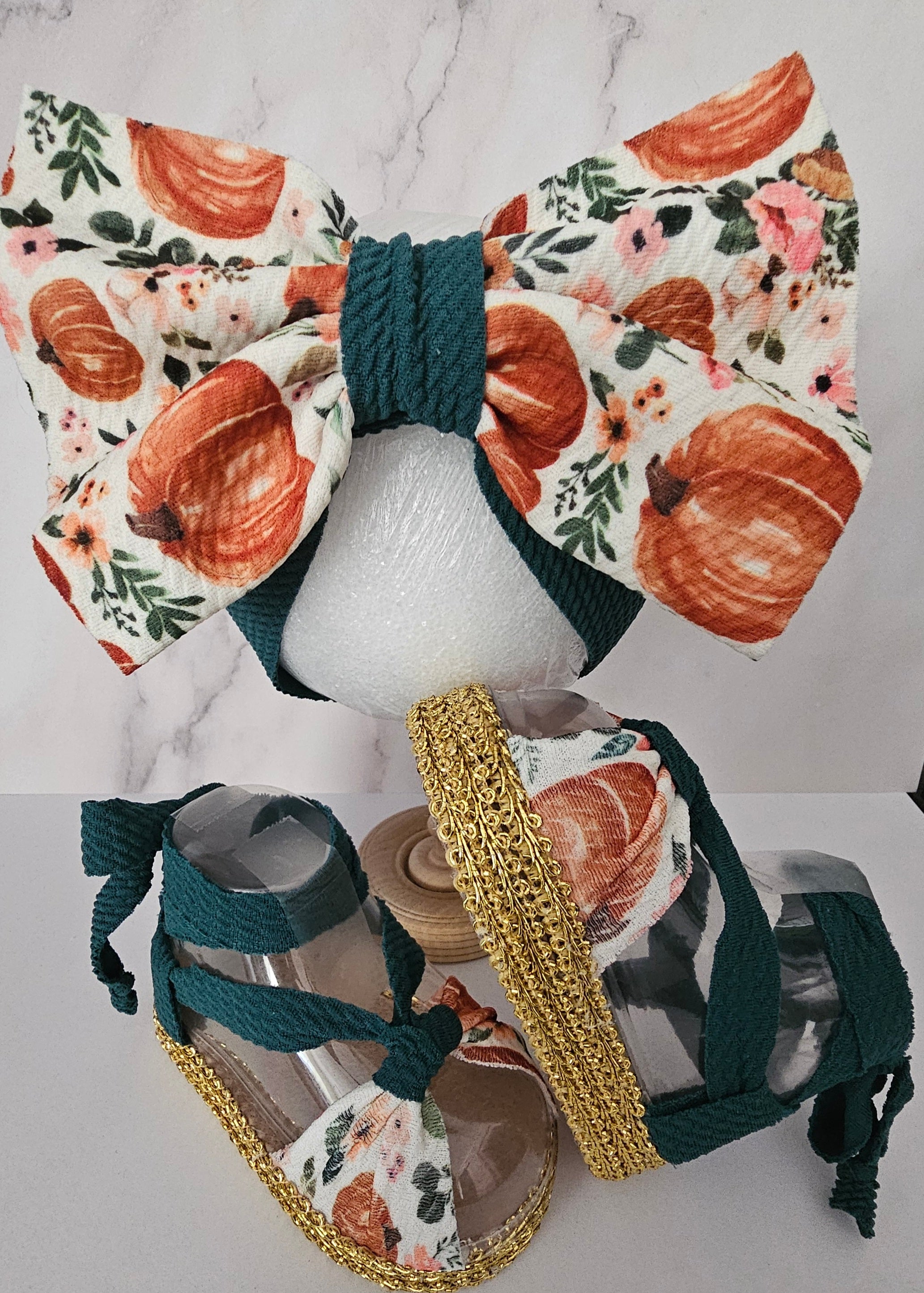 Fall baby (PLATFORM) sandals and bow set/ pumpkins/ 9-12 MONTHS