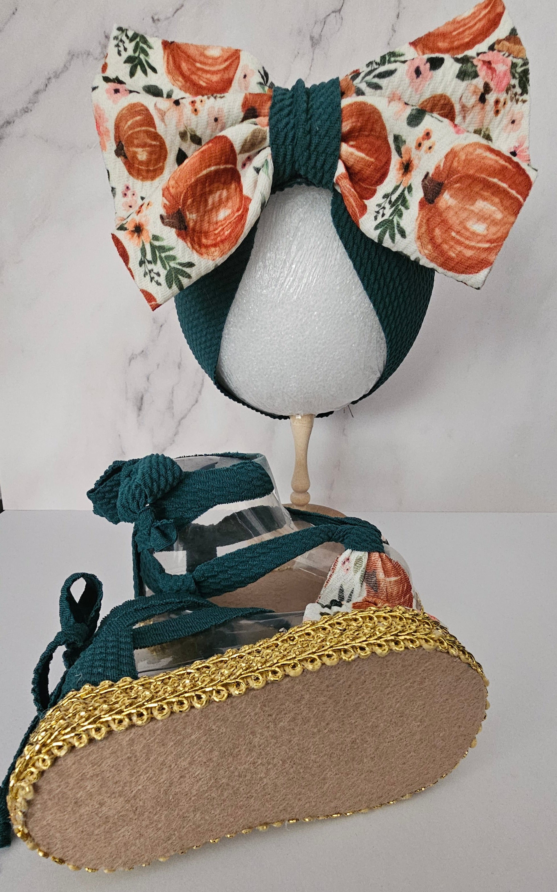 Fall baby (PLATFORM) sandals and bow set/ pumpkins/ 9-12 MONTHS