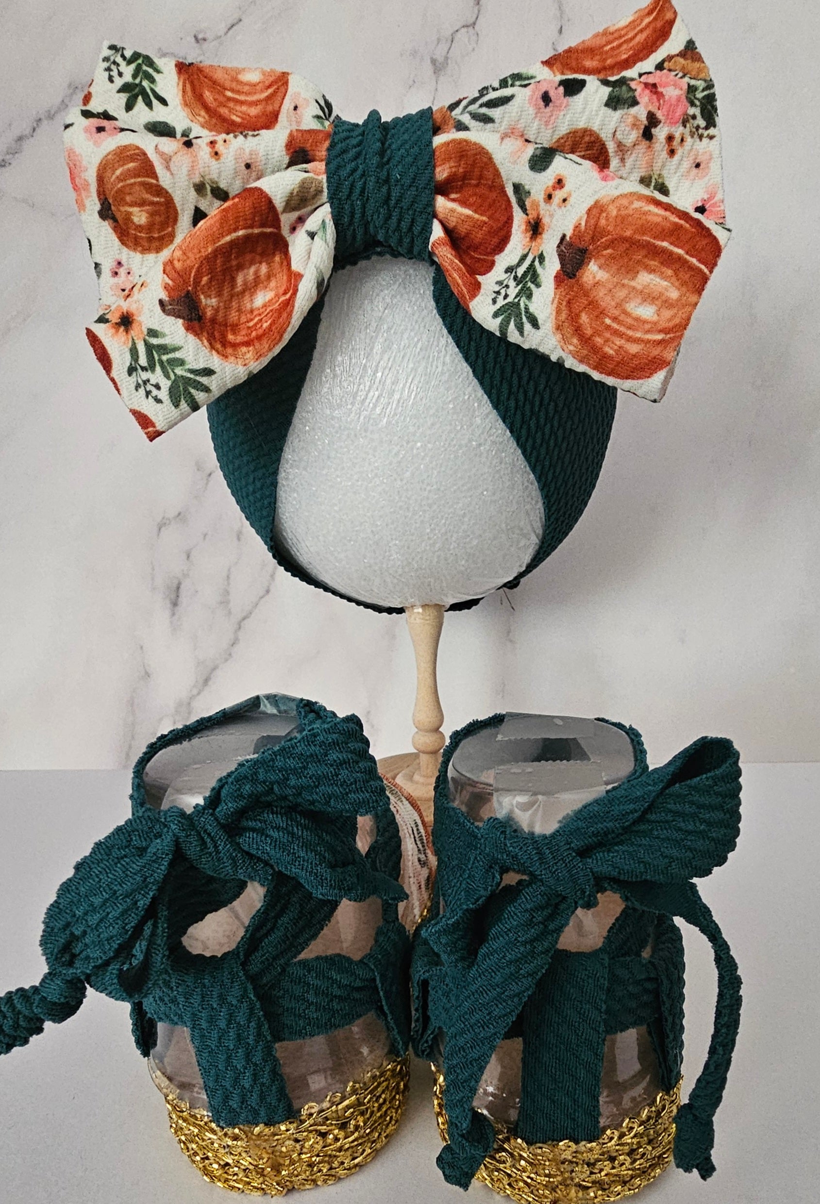 Fall baby (PLATFORM) sandals and bow set/ pumpkins/ 9-12 MONTHS
