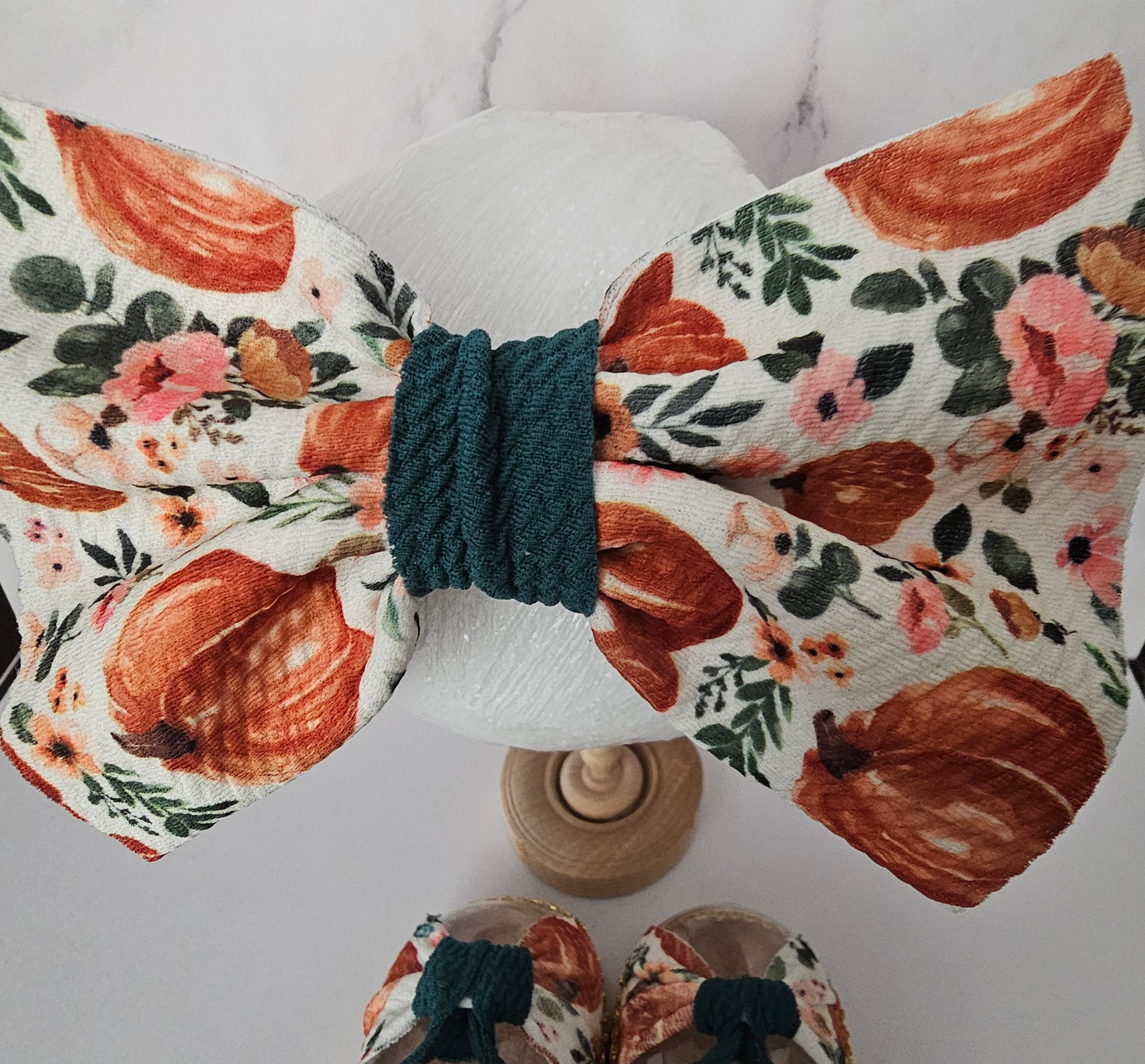 Fall baby (PLATFORM) sandals and bow set/ pumpkins/ 9-12 MONTHS