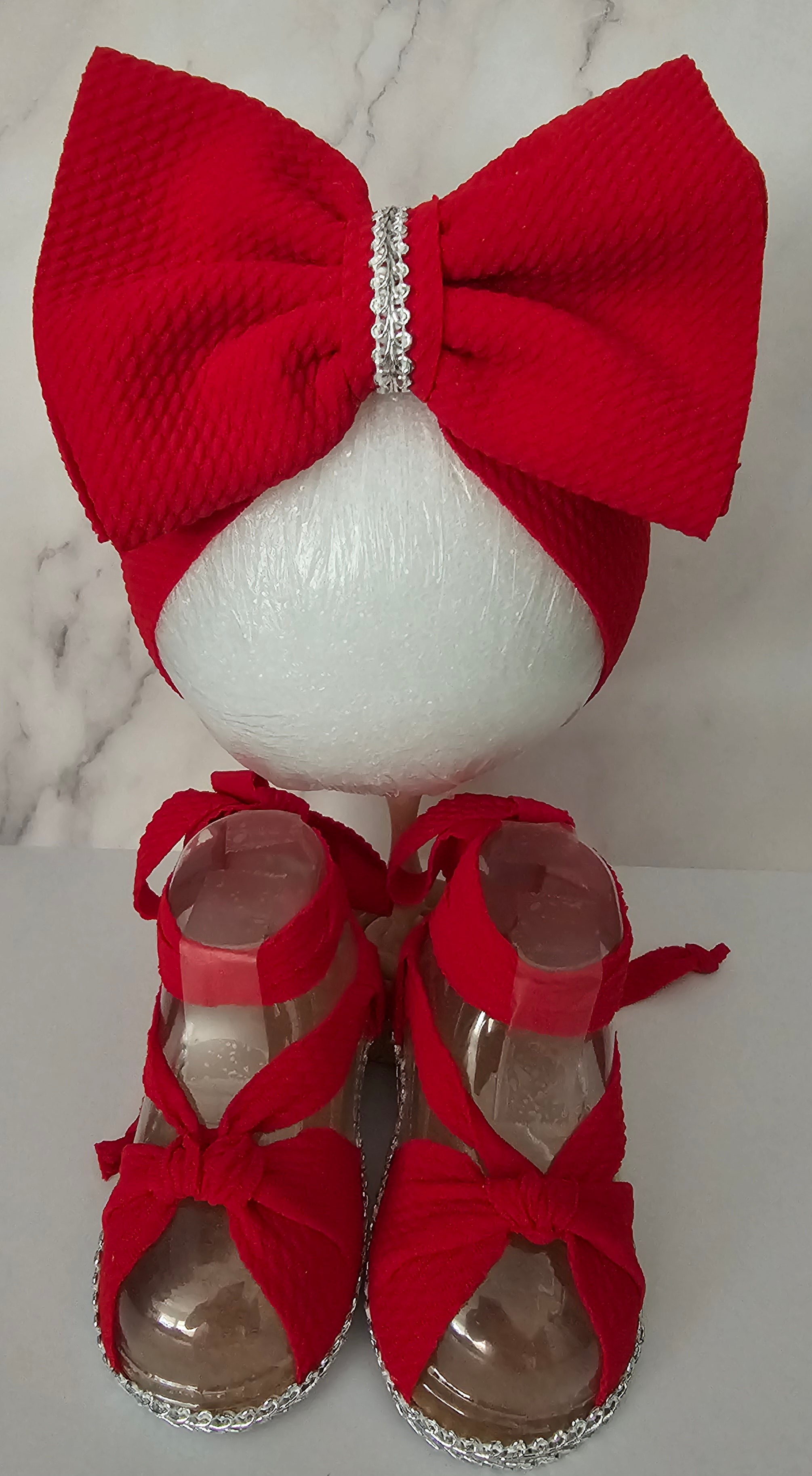 Baby sandals and bow set-RED/SILVER