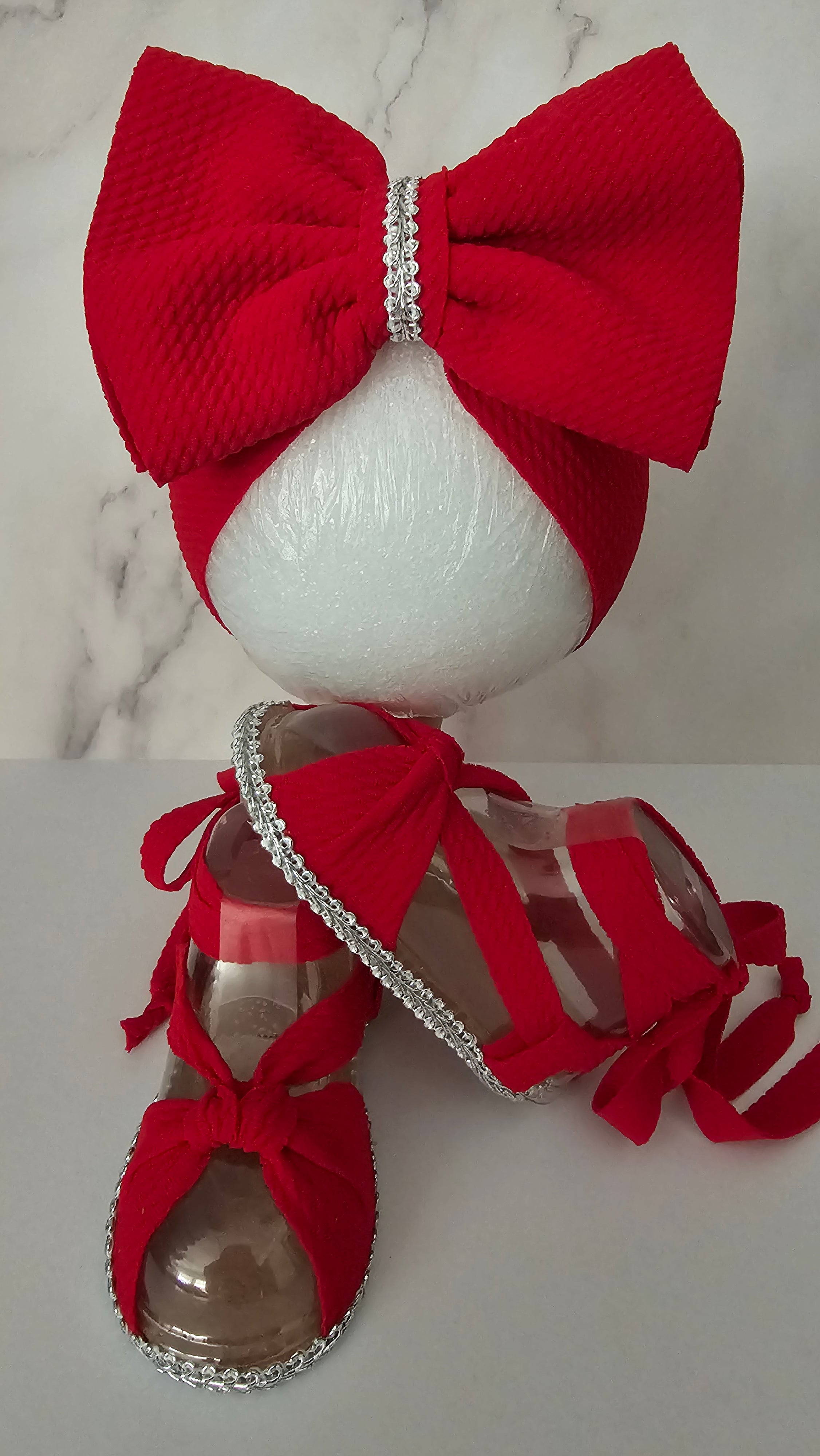 Baby sandals and bow set-RED/SILVER