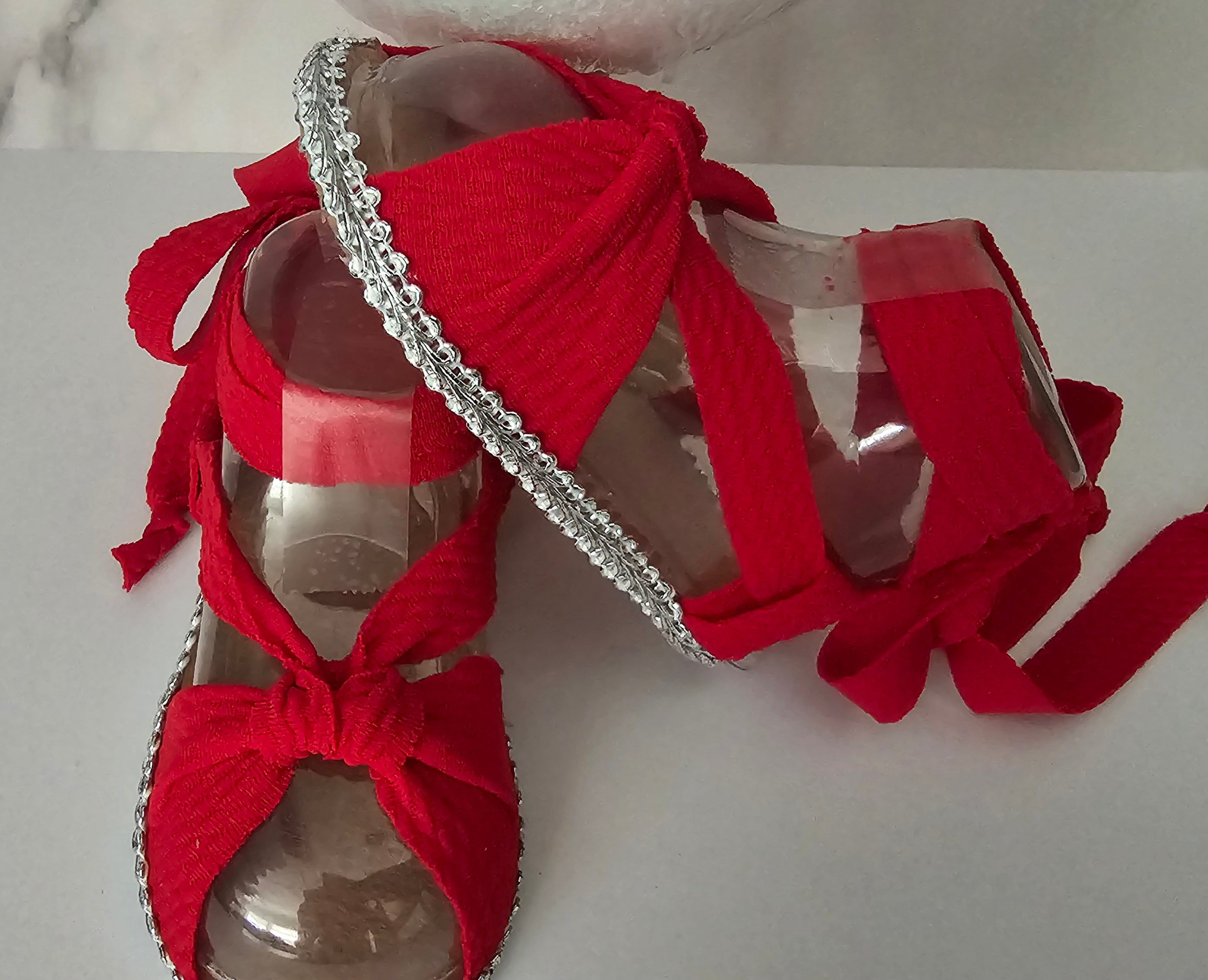 Baby sandals and bow set-RED/SILVER
