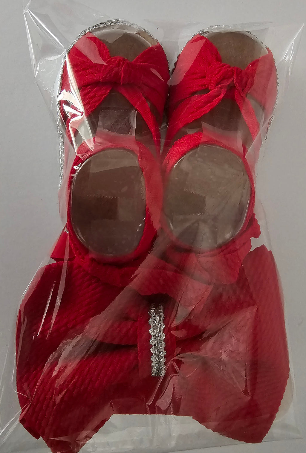 Baby sandals and bow set-RED/SILVER