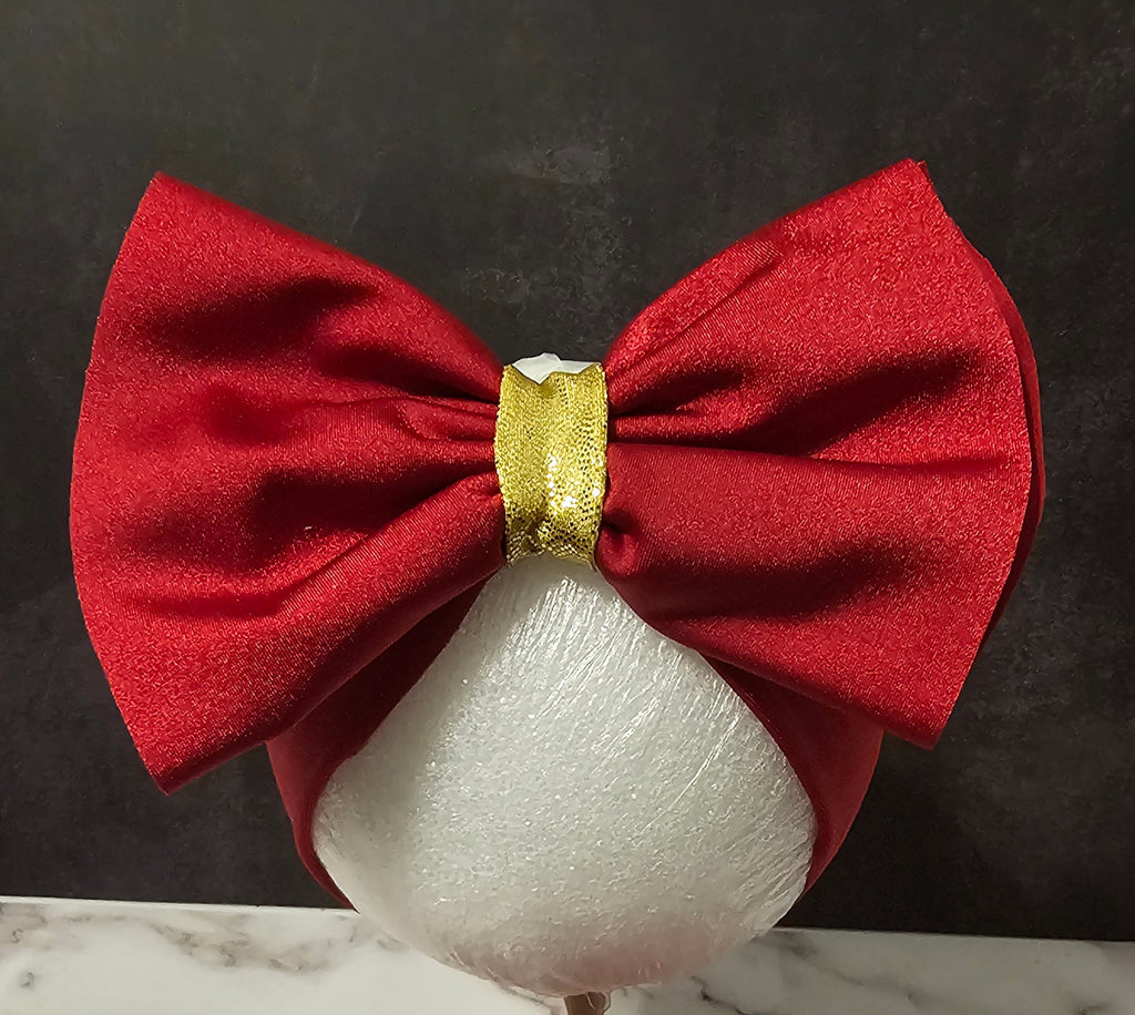 Baby sandals and bow set- Silky red bow with red band /red shoes with Gold trimming or rhinestones