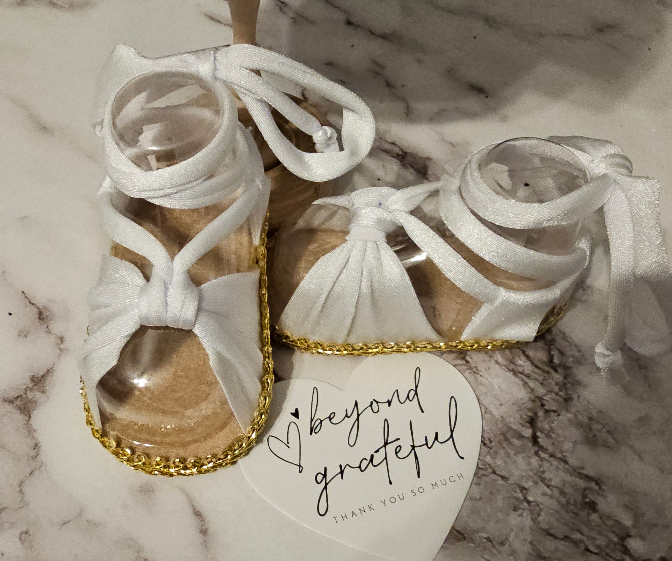 Baby sandals and bow set-Gold bow with white band/ white sandals and gold trim.