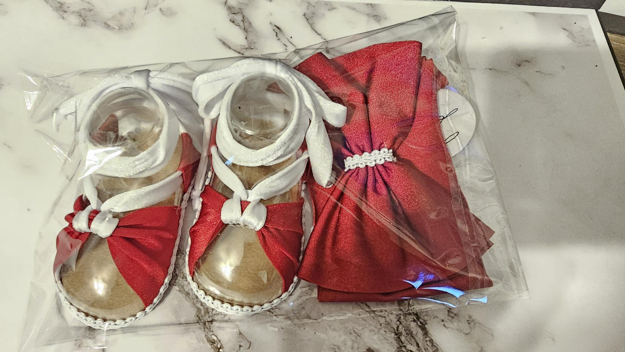 Baby sandals and bow set-Red bow- Red band- red shoe with white trim