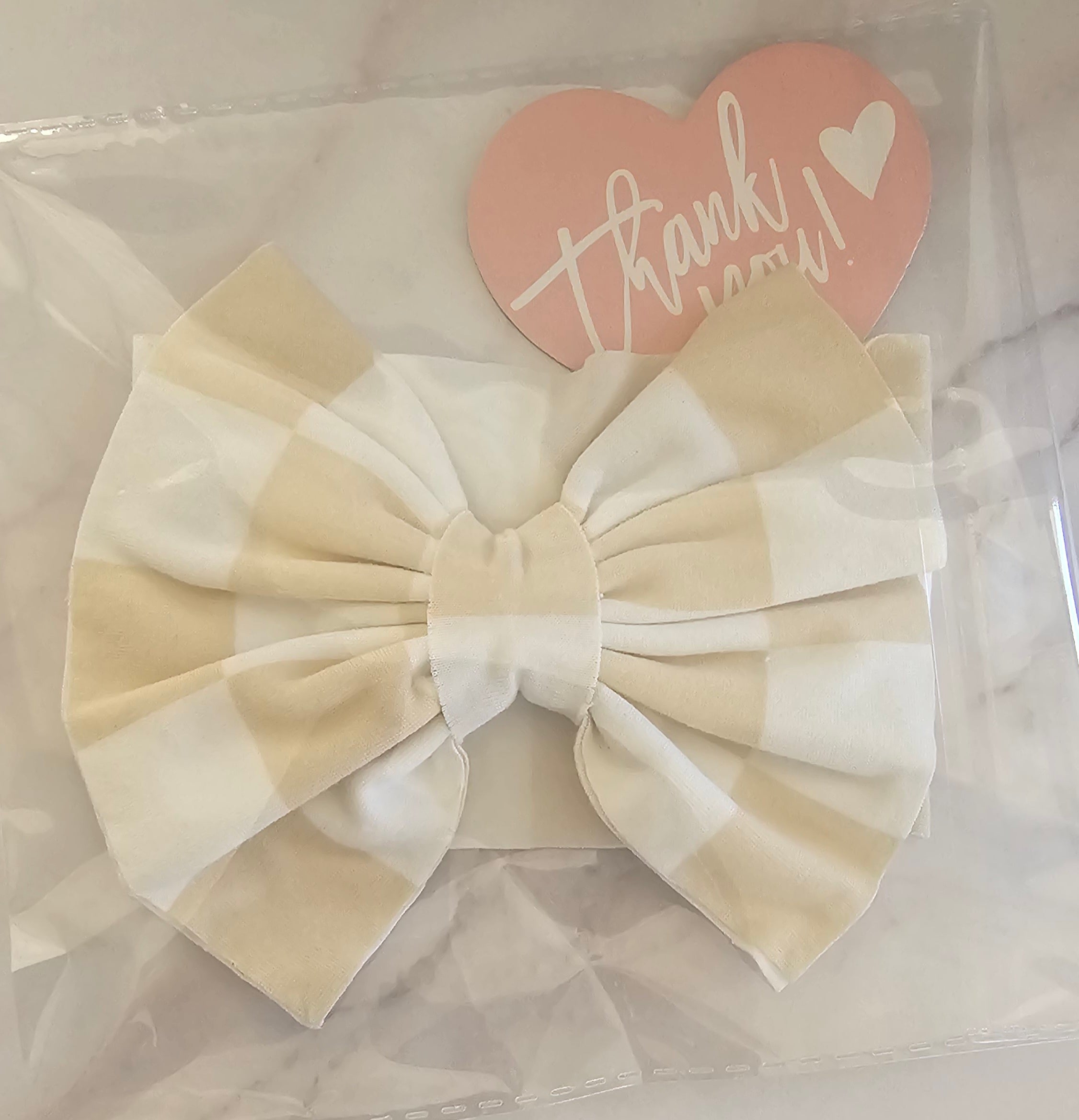 Baige and White Checked Bows