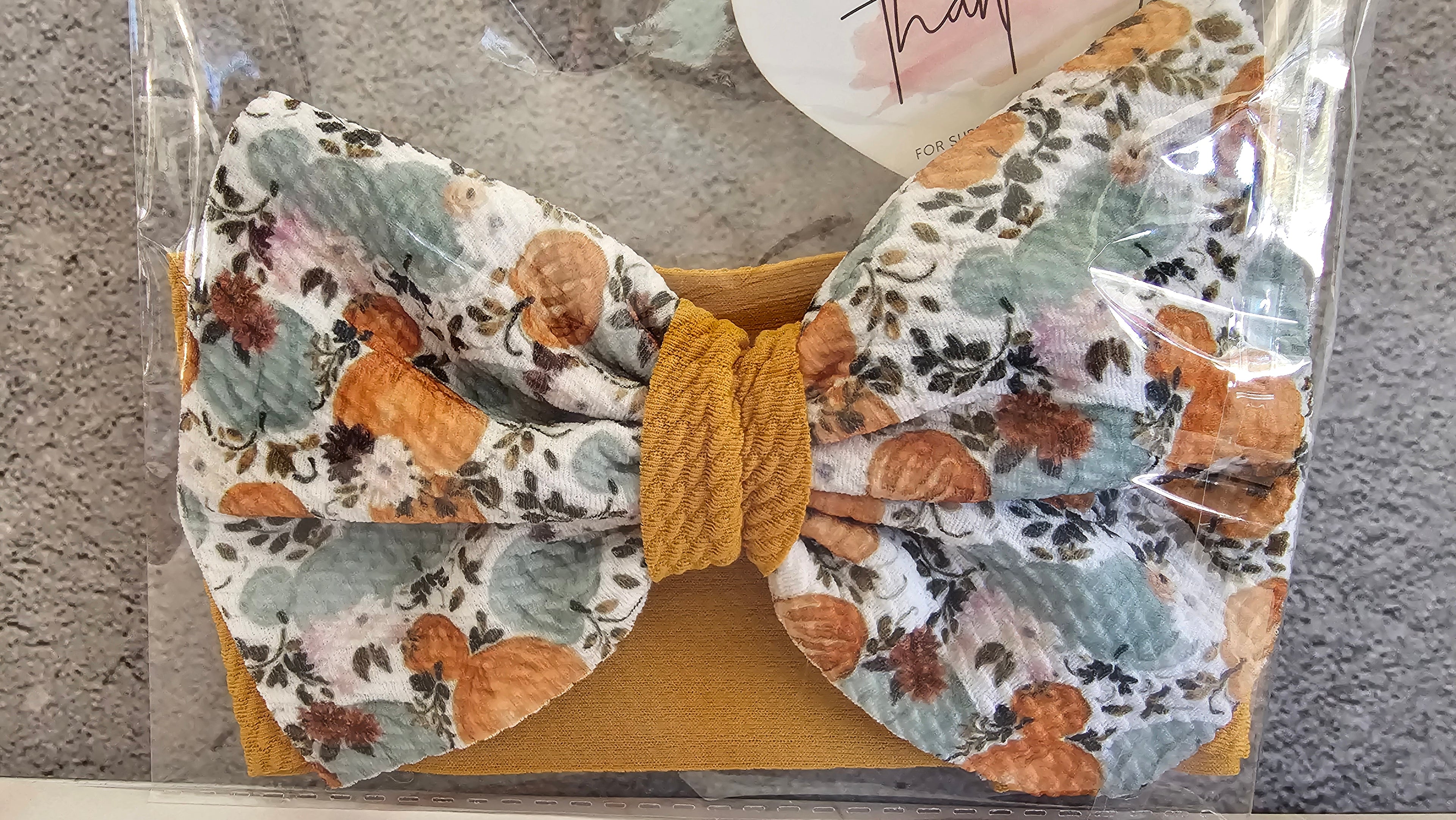 Fall Print- pumpkins- mustard- light blue- Bows